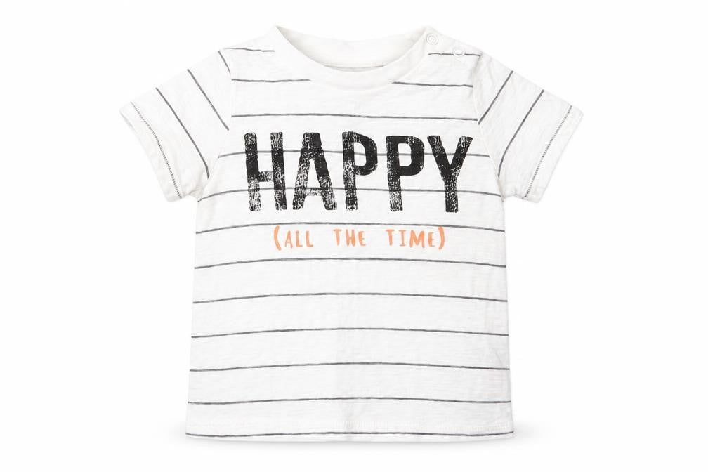 fred flo Baby White Striped  Basic T-Shirt Size 9-12 Months  - happy
