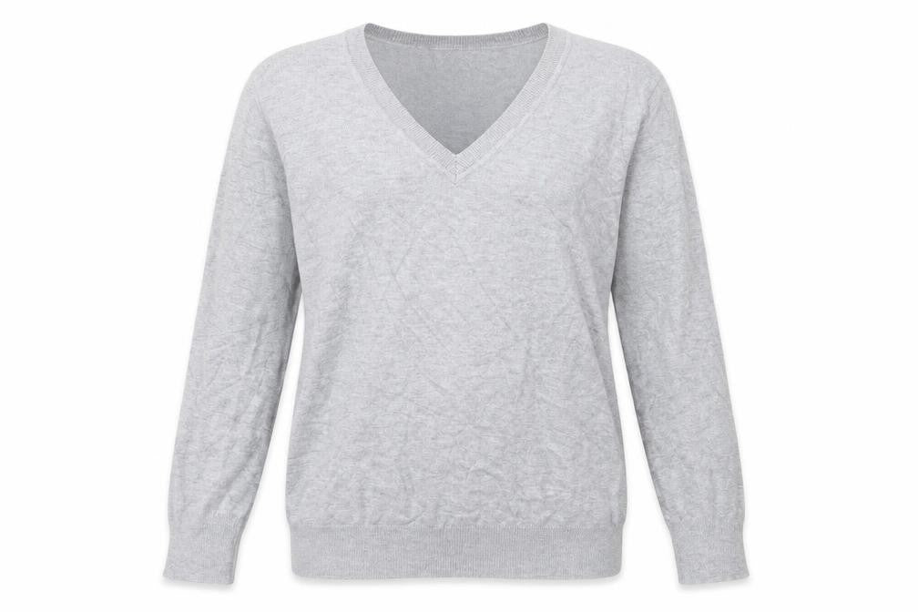 Front view of M&Co women’s grey jumper, size XL