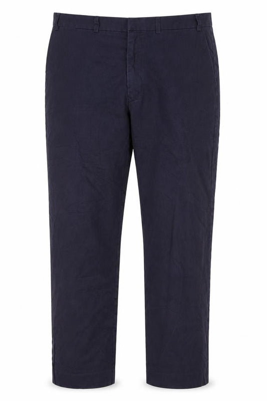 Front view of Marks & Spencer men’s blue trousers, size 40, 20-inch leg