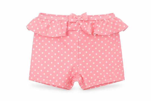 Front view of Mothercare girls’ pink polka dot pyjama pants, size 9-12, months - night shorts