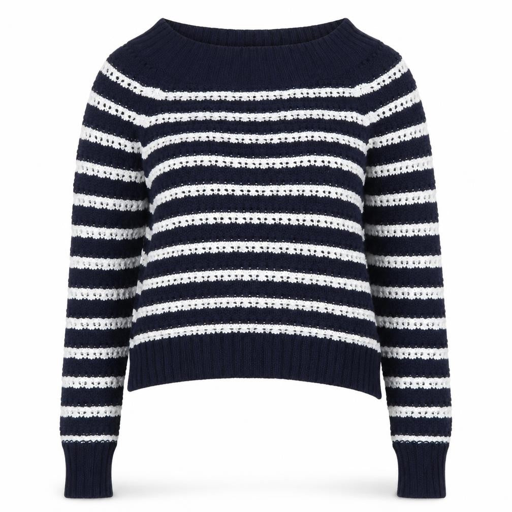 Front view of Find women’s blue striped knit jumper, size S