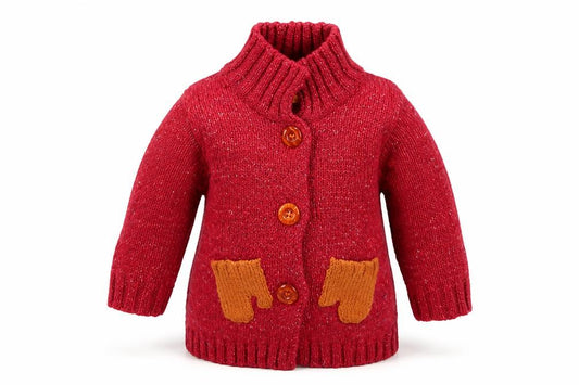 Front view of Mini Mode girls’ pink cardigan jumper, size 0-3, months
