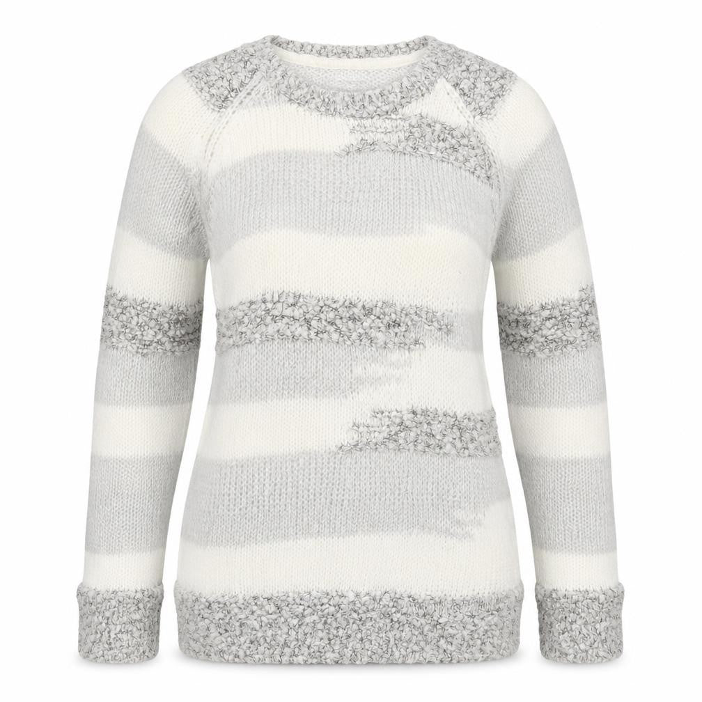 Front view of Red Herring women’s grey striped knit jumper, size UK 10