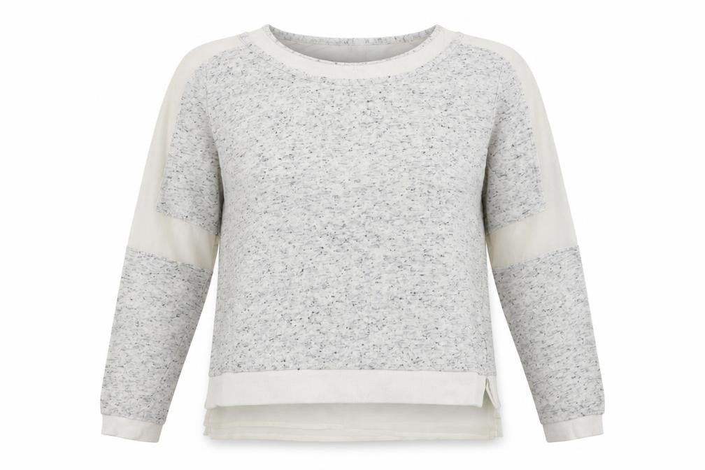 Front view of French Connection women’s beige pullover sweatshirt, size S