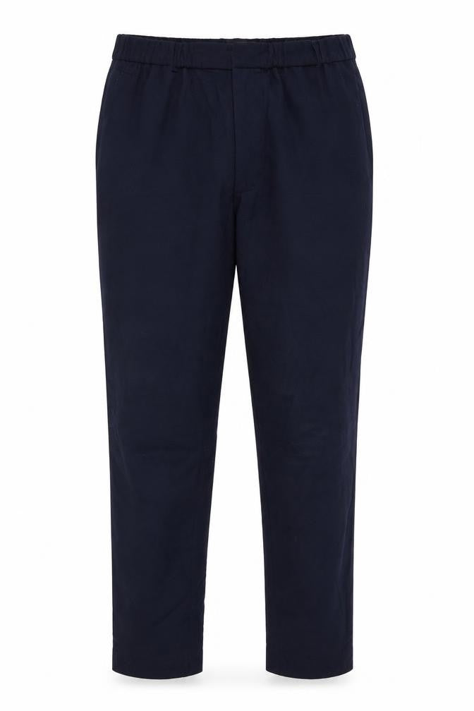 Front view of H&M women’s blue trousers, size UK 34, in, 31-inch leg