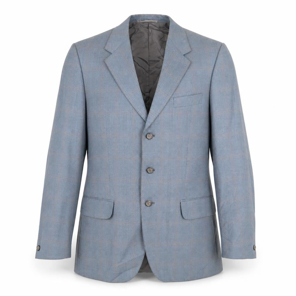 Front view of Skopes men’s blue check jacket blazer, size 36