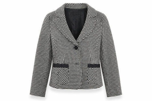Front view of yera women’s multicoloured houndstooth jacket blazer, size UK 12