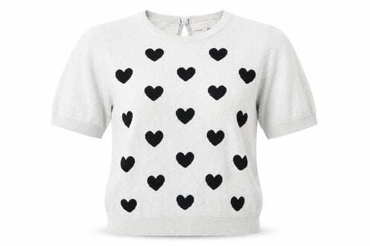 Front view of Next women’s silver basic t-shirt, size UK 12, - heart detail
