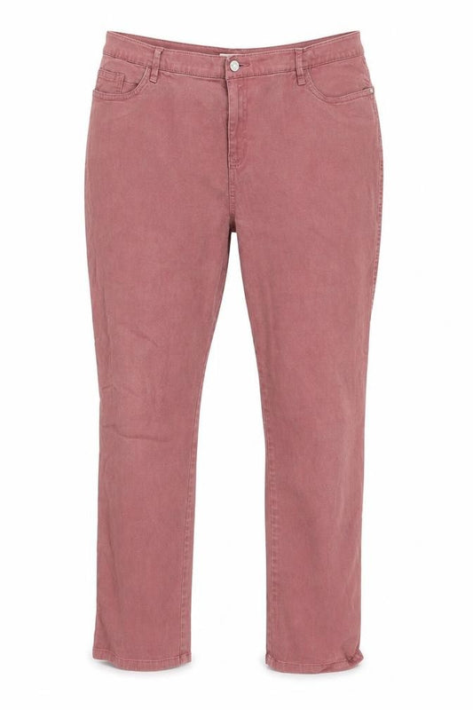 Front view of F&F women’s pink denim straight jeans, size UK 36, in, 27-inch leg