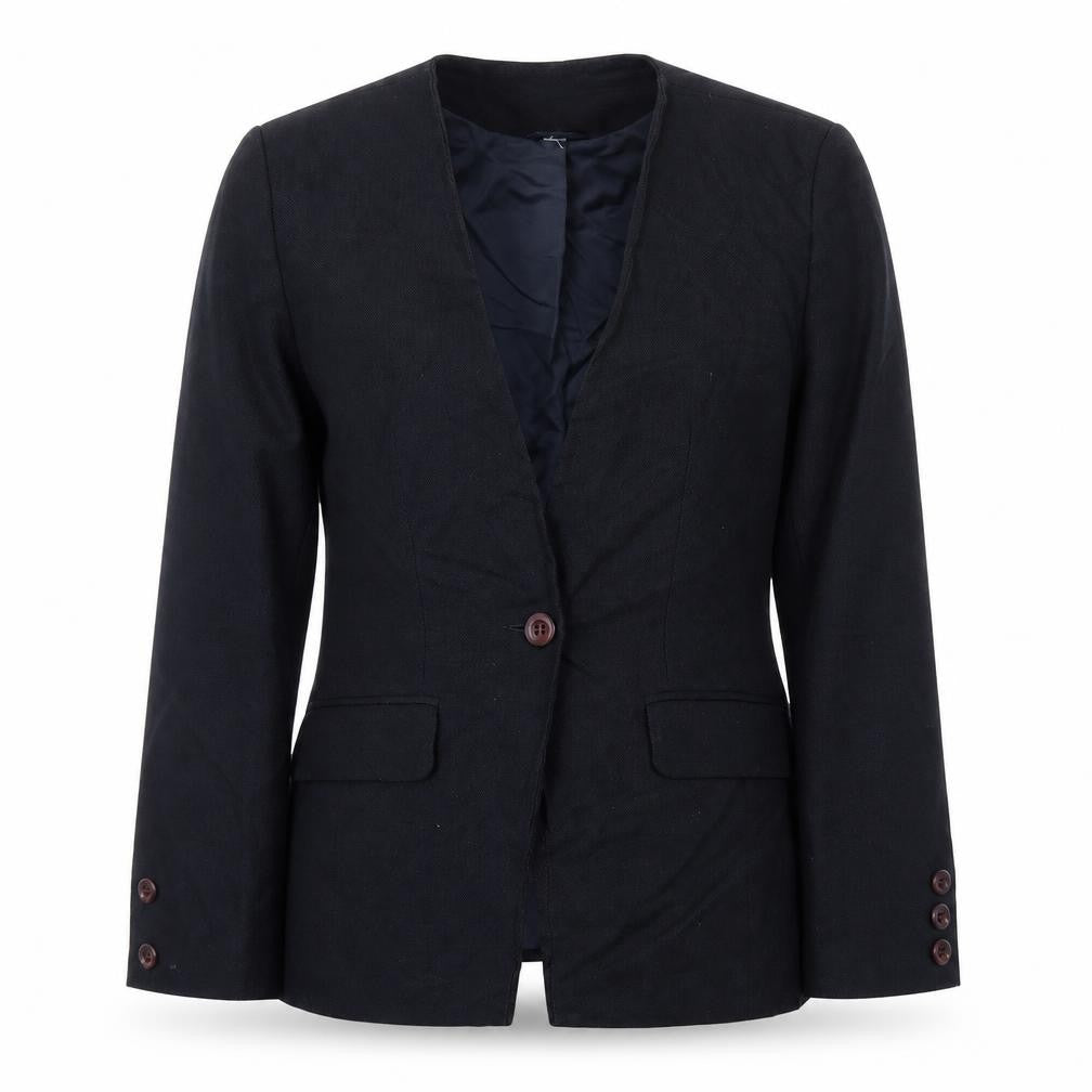 Front view of Preworn women’s blue jacket blazer, size UK 10
