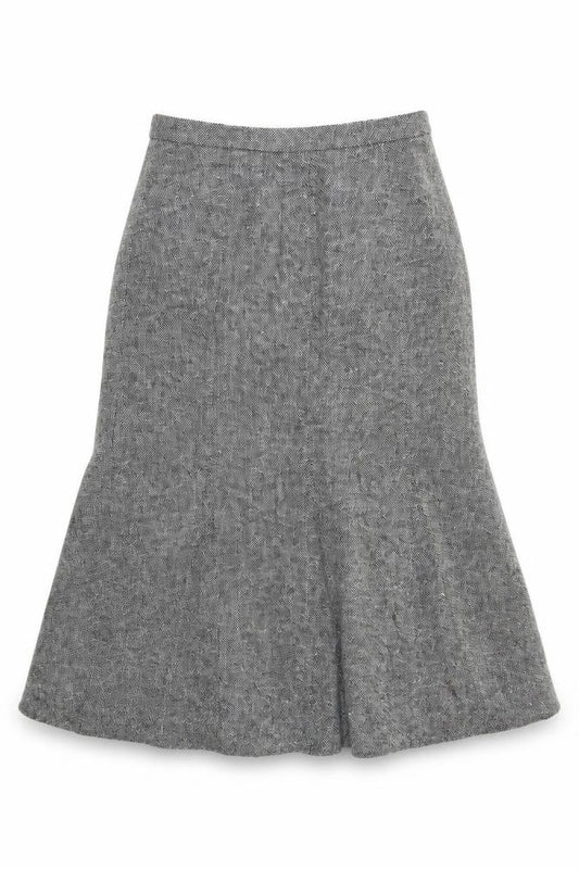 Front view of Orvis women’s grey flare skirt, size UK 8