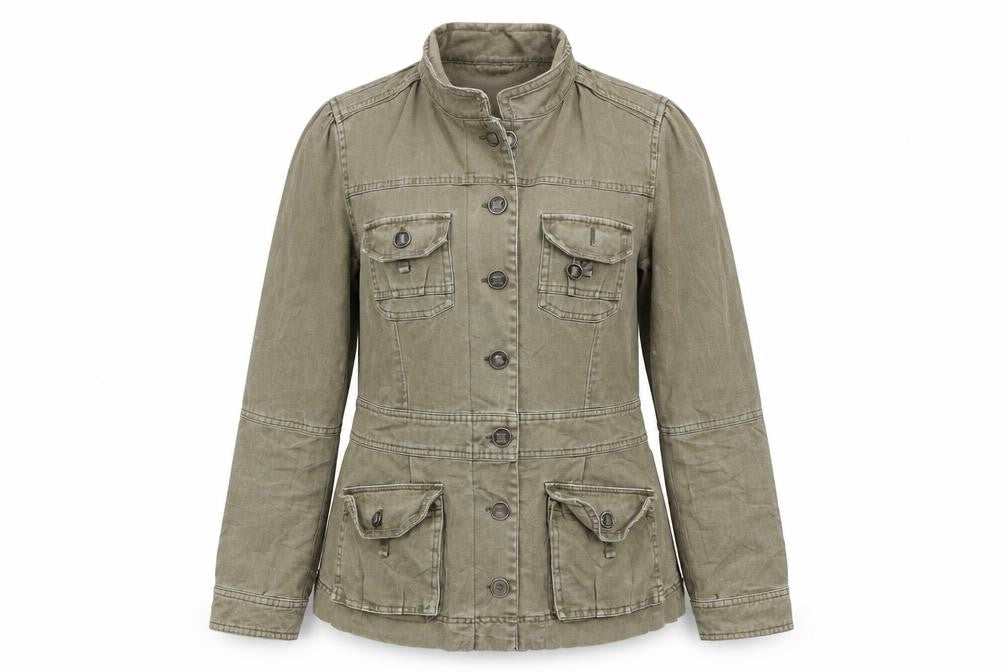 Front view of F&F women’s green jacket coat, size UK 8