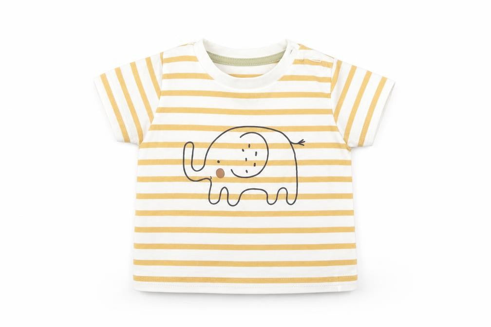 Front view of Matalan boys’ brown striped basic t-shirt, size 3-6, months