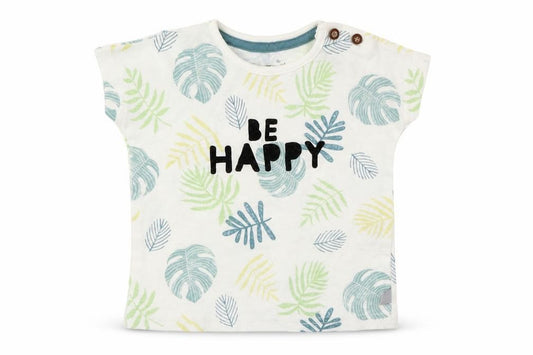 Front view of F&F boys’ green floral basic t-shirt, size 3-6, months