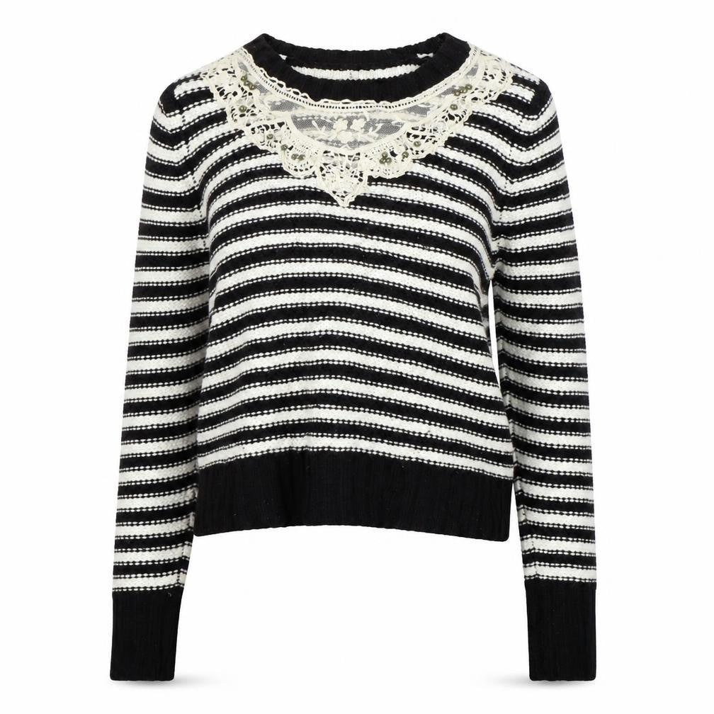 Front view of F&F women’s black striped jumper, size UK 10