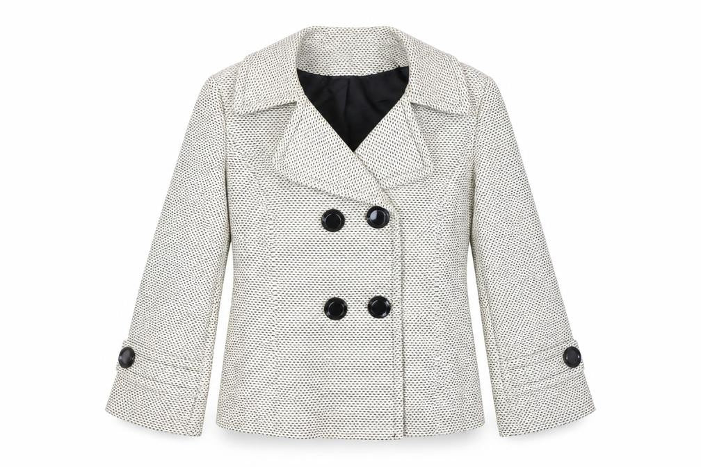 Front view of Wallis women’s beige geometric jacket coat, size UK 12