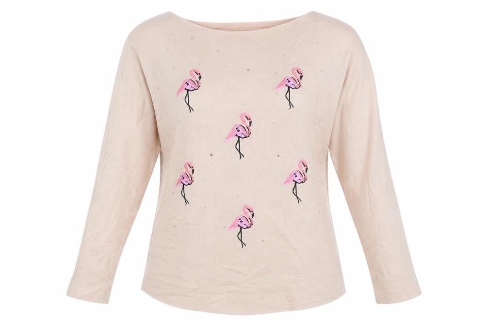 Front view of Bluoltre women’s pink jumper, size M, - flamingo