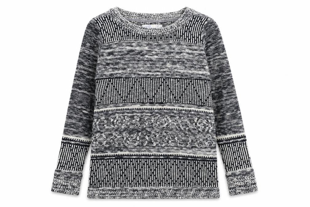Front view of Matalan women’s blue geometric knit jumper, size UK 12