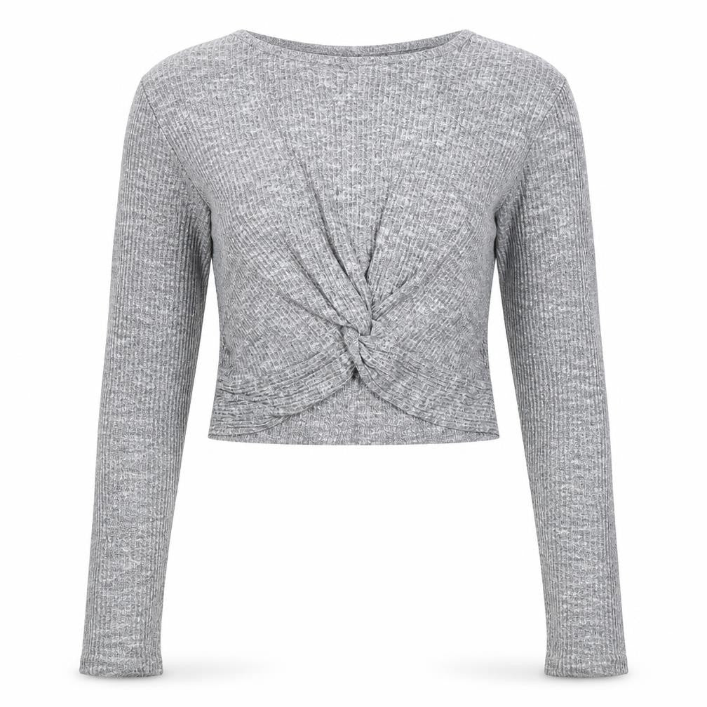 Front view of Tu girls’ grey cropped t-shirt, size 11, years