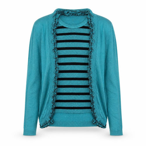 Lizzi Womens Green Striped  Cardigan Jumper Size M