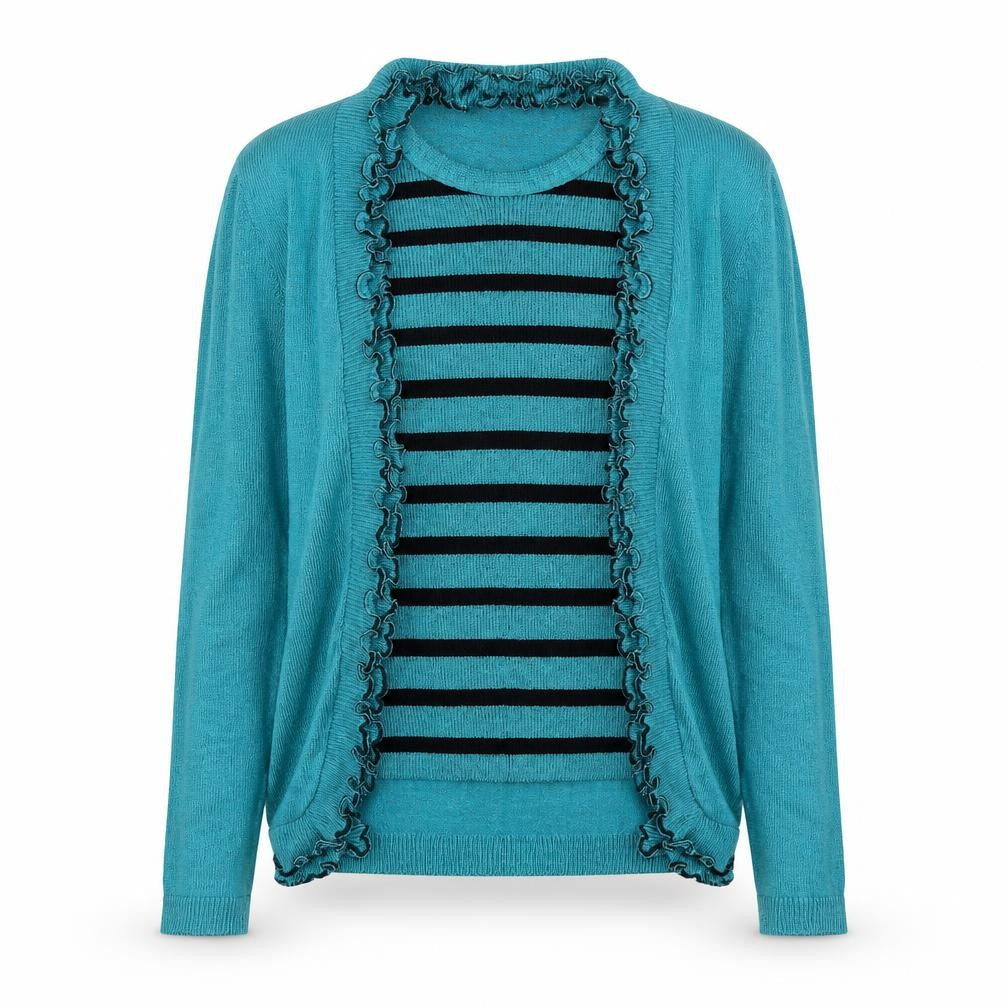 Lizzi Womens Green Striped  Cardigan Jumper Size M