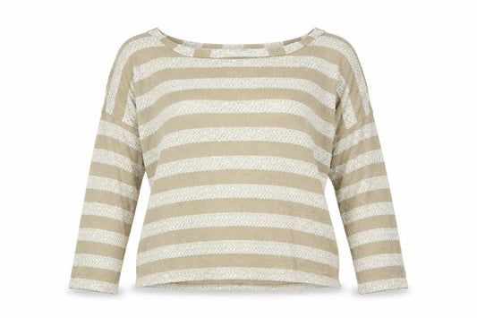 Front view of Primark women’s beige striped basic blouse, size UK 12