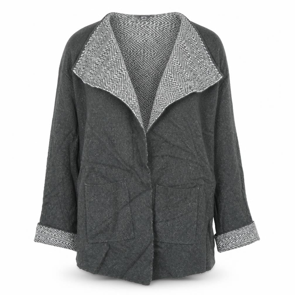 Front view of Primark women’s grey cardigan jumper, size UK 8