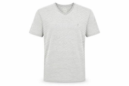 Front view of Easy men’s grey striped t-shirt, size L