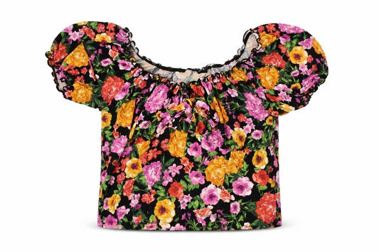Front view of Select women’s black floral basic t-shirt, size L