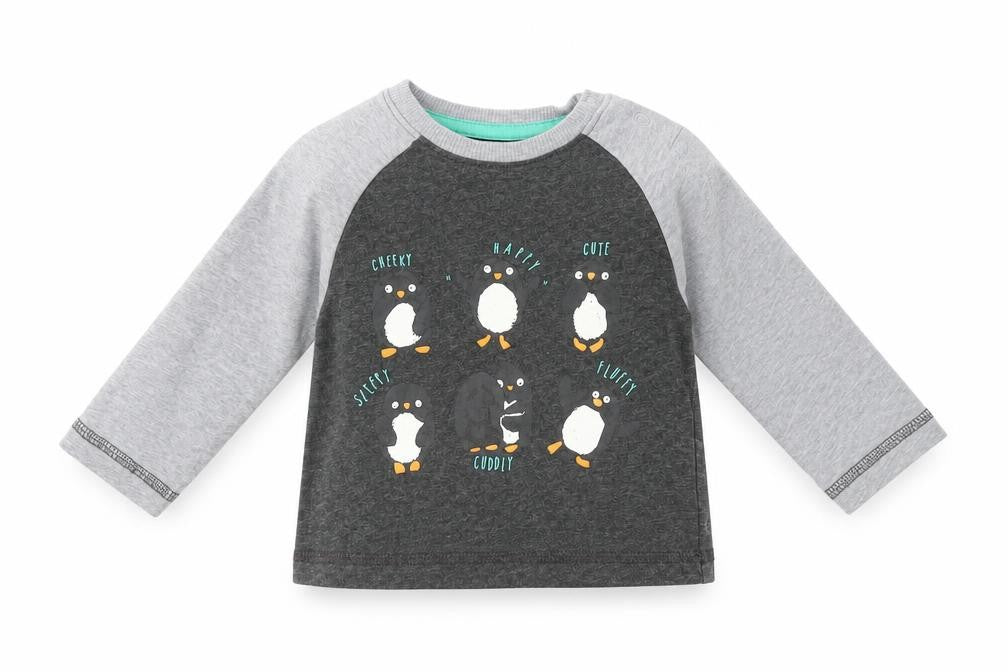 Front view of Nutmeg boys’ grey basic t-shirt, size 6-9, months
