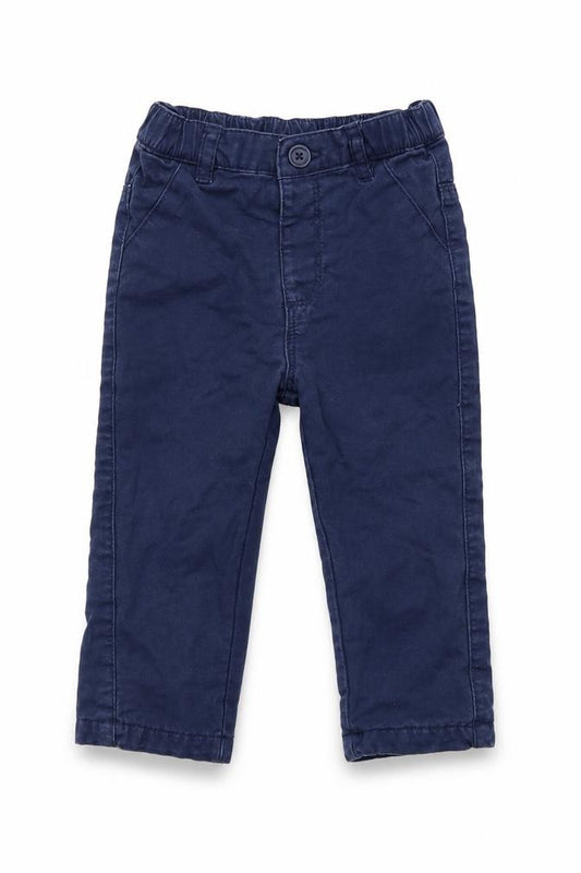 Front view of Matalan boys’ blue cargo trousers, size 6-9, months
