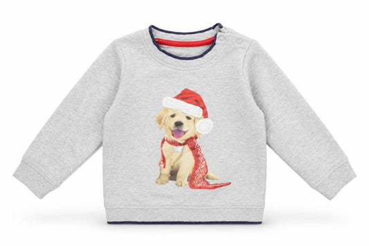 Front view of George boys’ grey jumper, size 9-12, months - christmas jumper