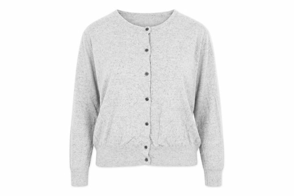 Front view of Marks & Spencer women’s grey cardigan jumper, size XL