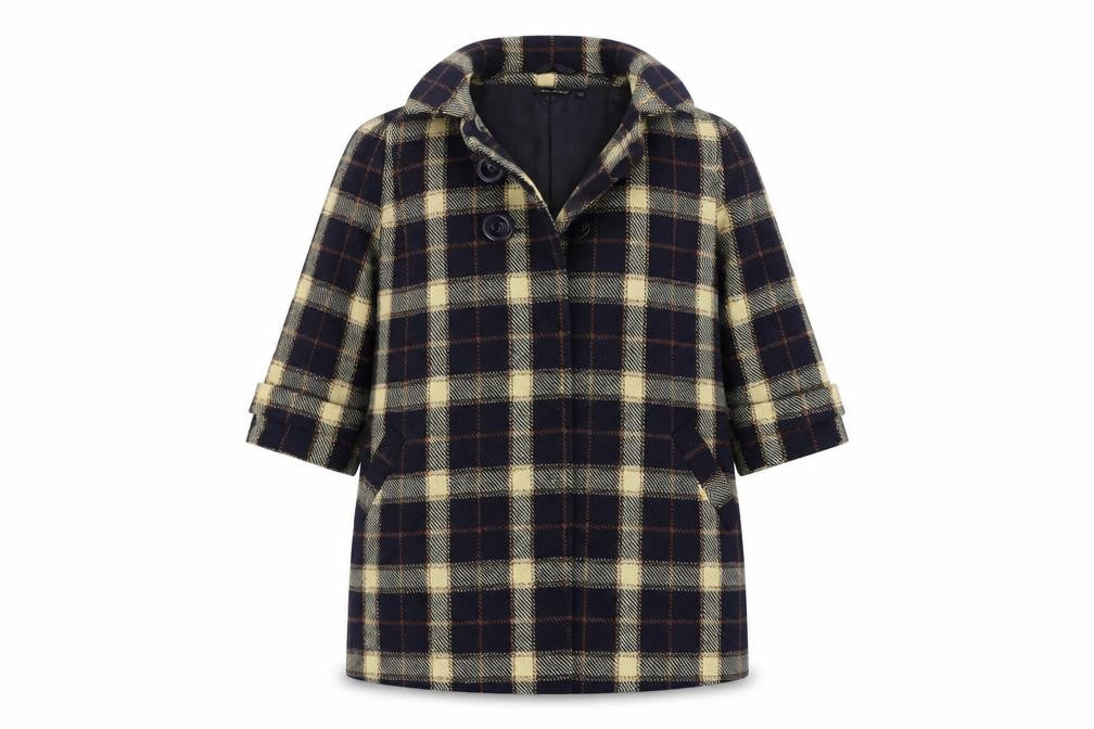 Front view of Atmosphere women’s beige check jacket coat, size UK 10