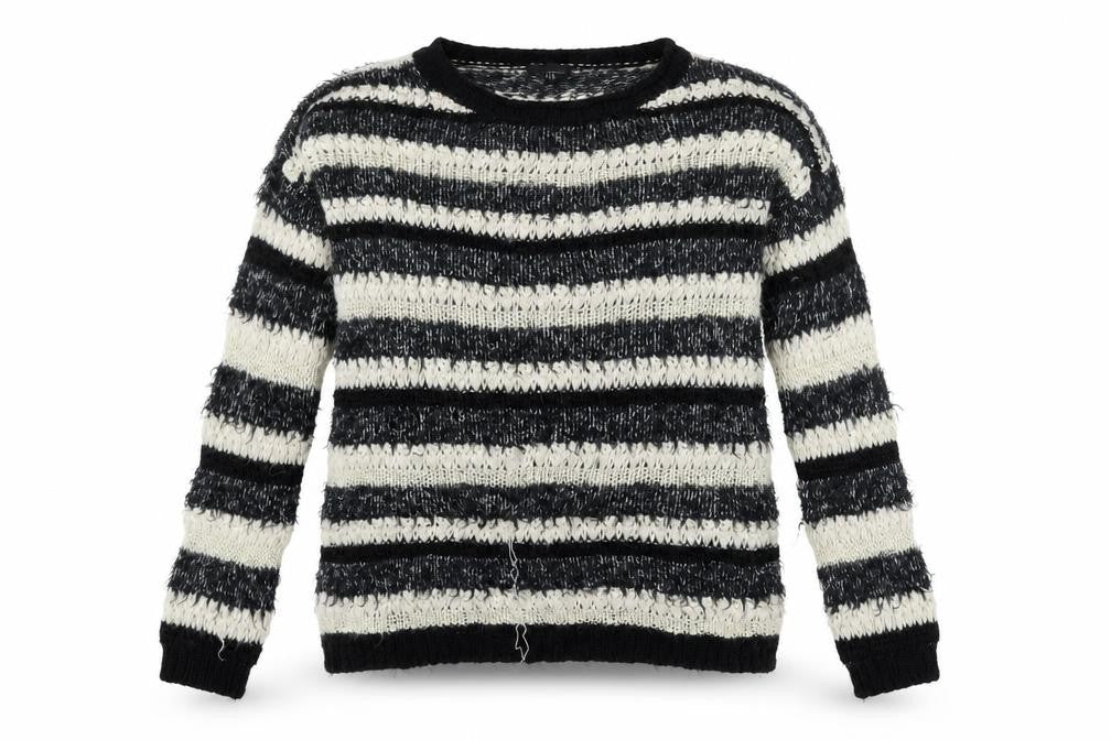 Front view of Warehouse women’s white striped jumper, size UK 16