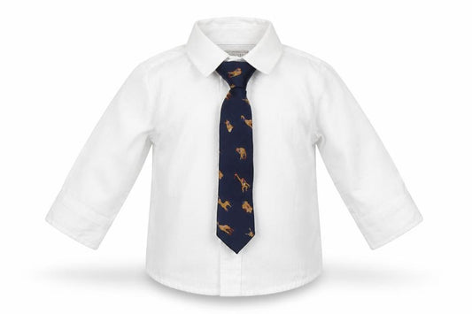 Front view of Monsoon boys’ white basic button-up, size 6-9, months