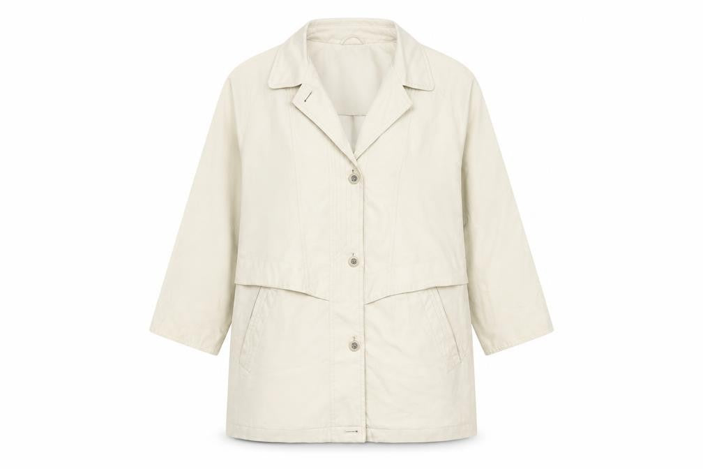 Front view of Stratus women’s beige overcoat coat, size M