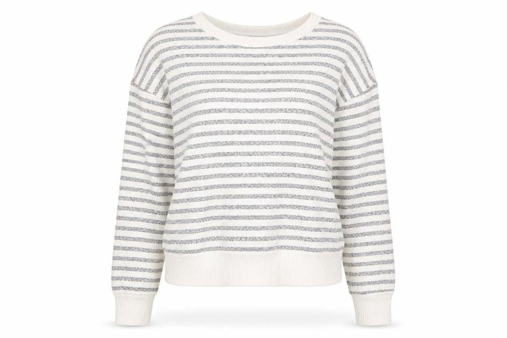 Front view of Primark women’s white striped jumper, size UK 8