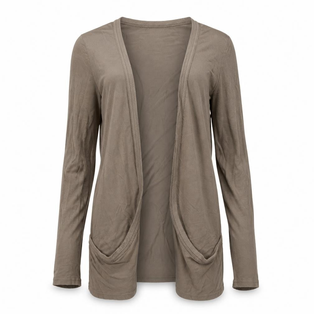 Front view of New Look women’s brown wrap jumper, size UK 10