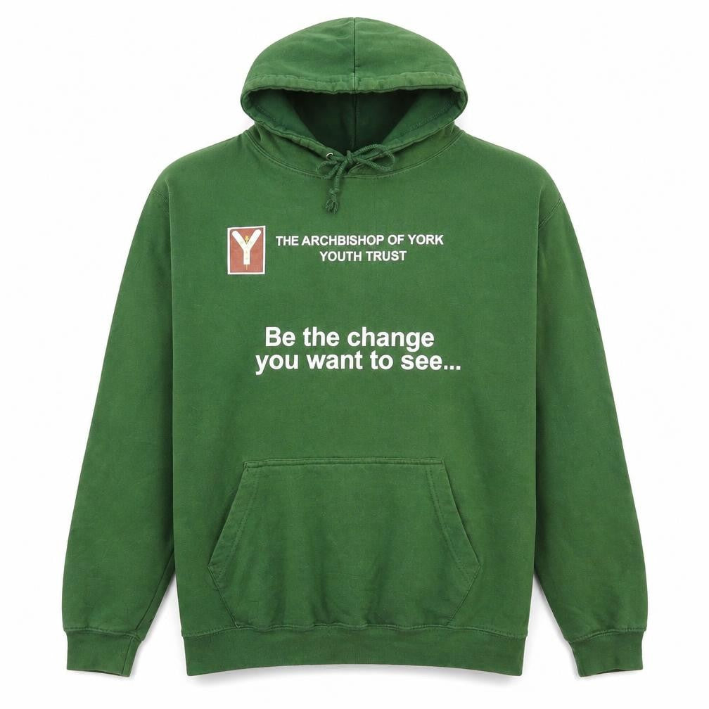 Front view of AWD boys’ green pullover hoodie, size L