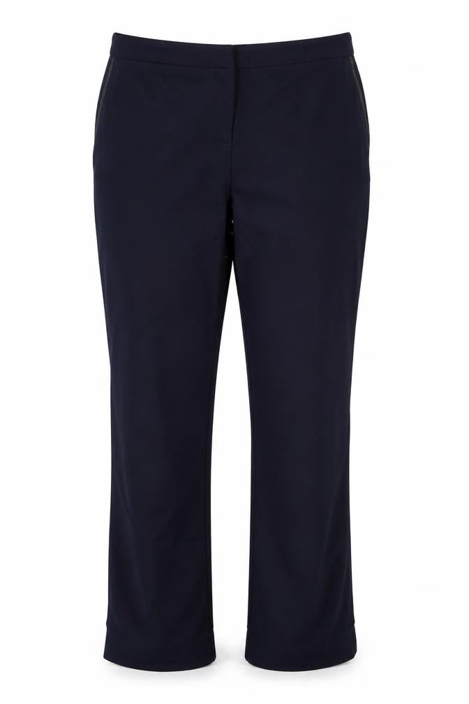 Front view of Savoir women’s blue trousers, size UK 16, 27-inch leg
