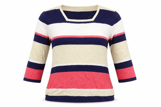Front view of Alexara women’s multicoloured striped jumper, size L