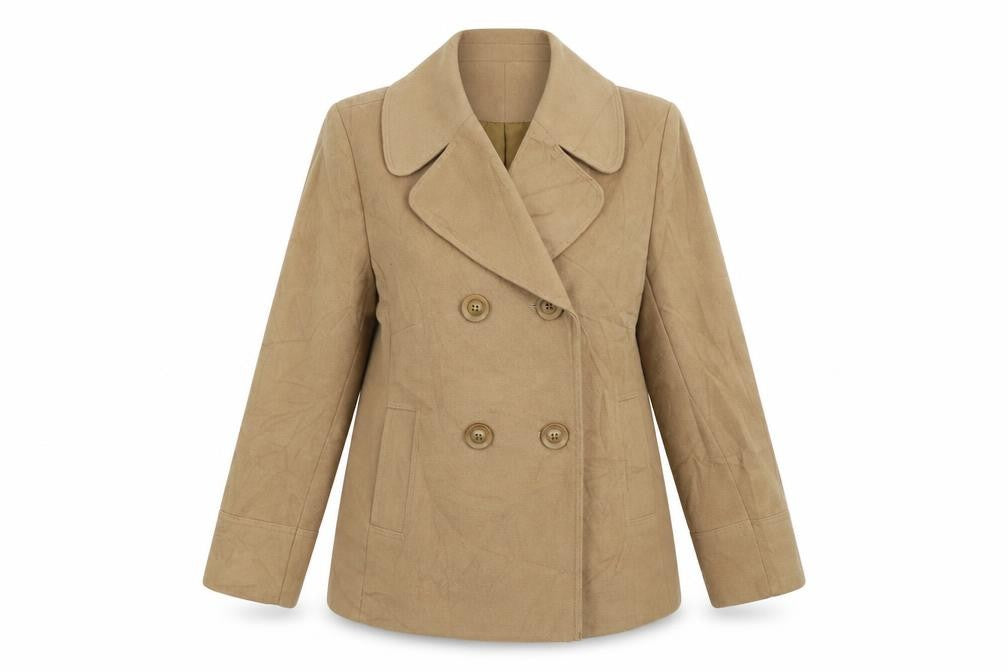 Front view of Kesta women’s brown overcoat coat, size UK 12