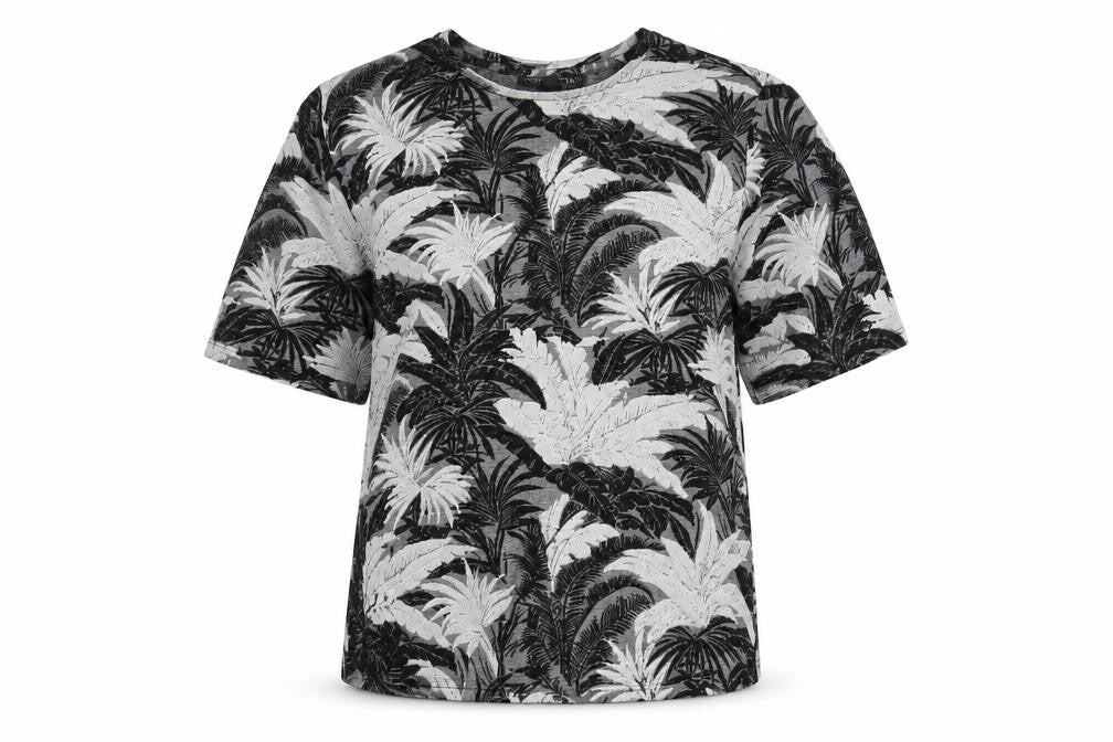 Front view of Topshop women’s grey floral basic t-shirt, size UK 8