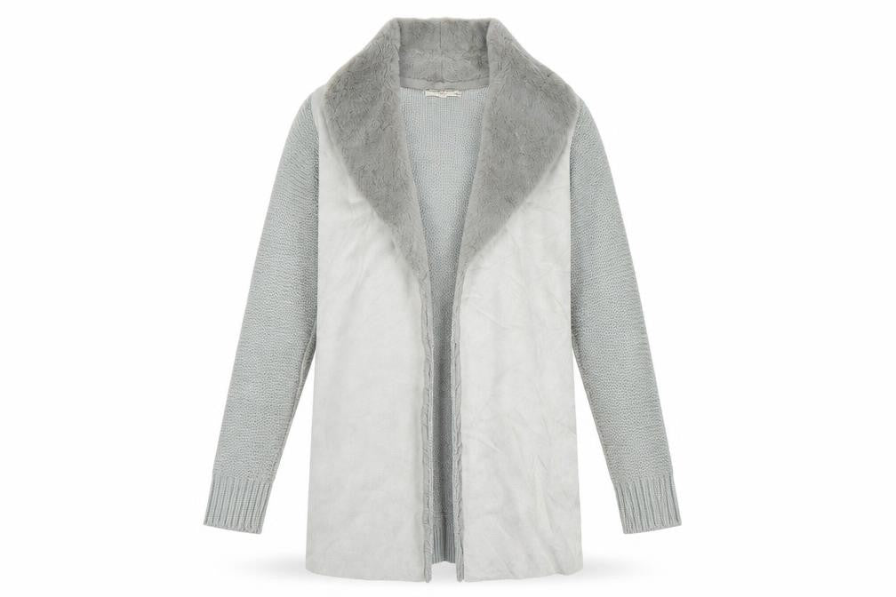 Front view of Sensations women’s grey jacket coatigan, size M