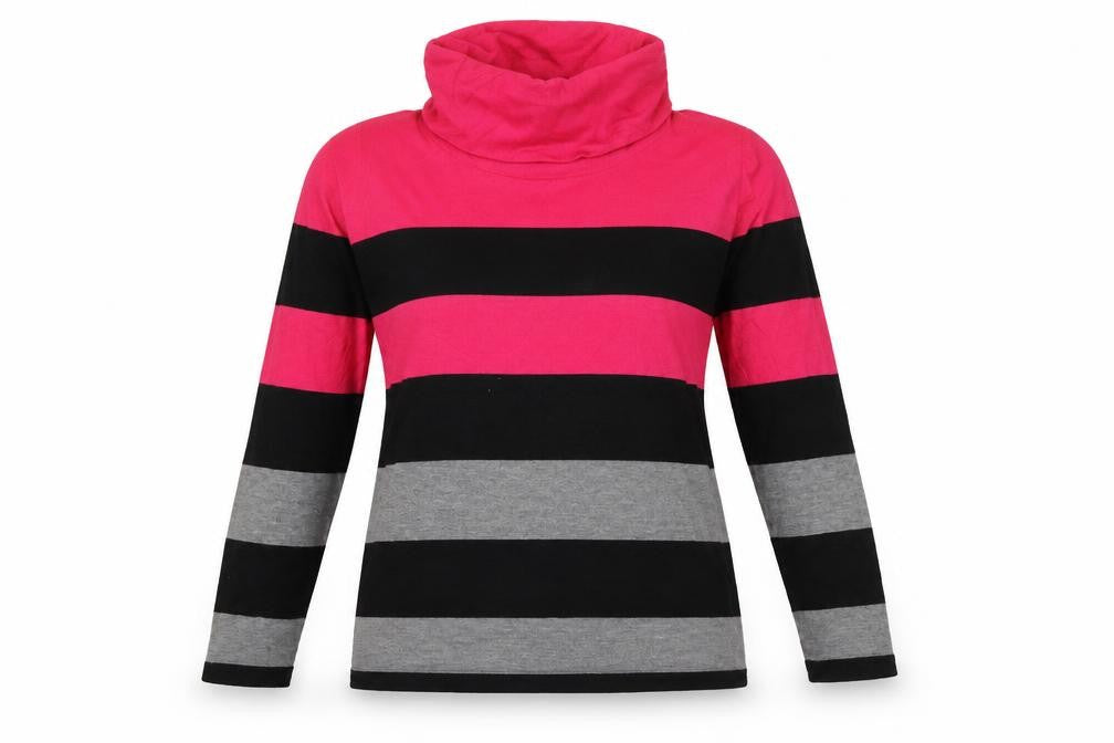 Front view of Isle women’s pink striped jumper, size S