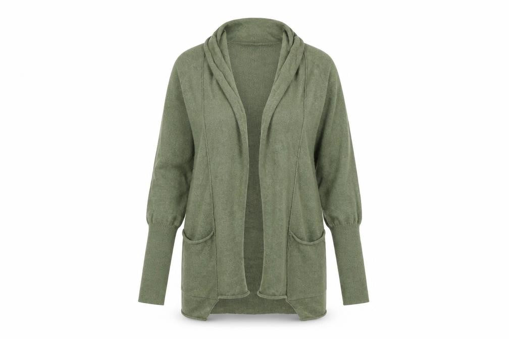 Front view of New Look women’s green shrug jumper, size UK 8