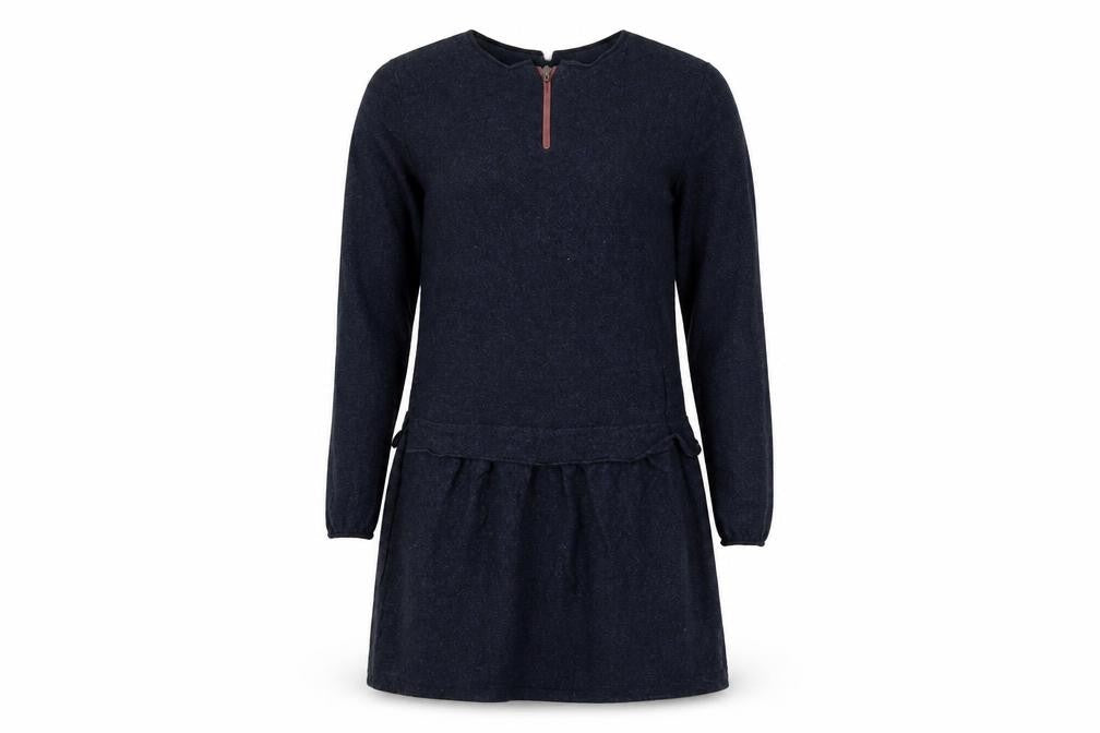 Front view of women’s blue jumper dress, size UK 10