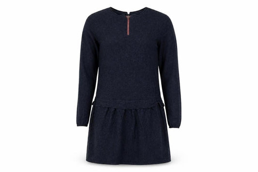 Front view of women’s blue jumper dress, size UK 10