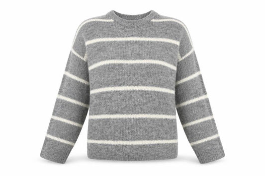 Front view of Divided women’s grey striped jumper, size S, - cropped